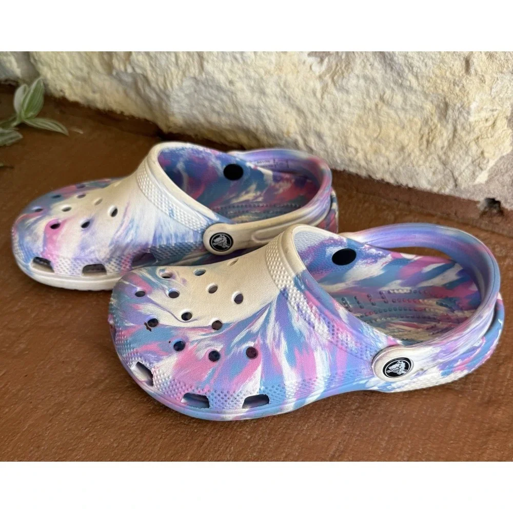 Crocs Classic Clog 206838 Unisex Marbled Pink Purple White Kids Size 4